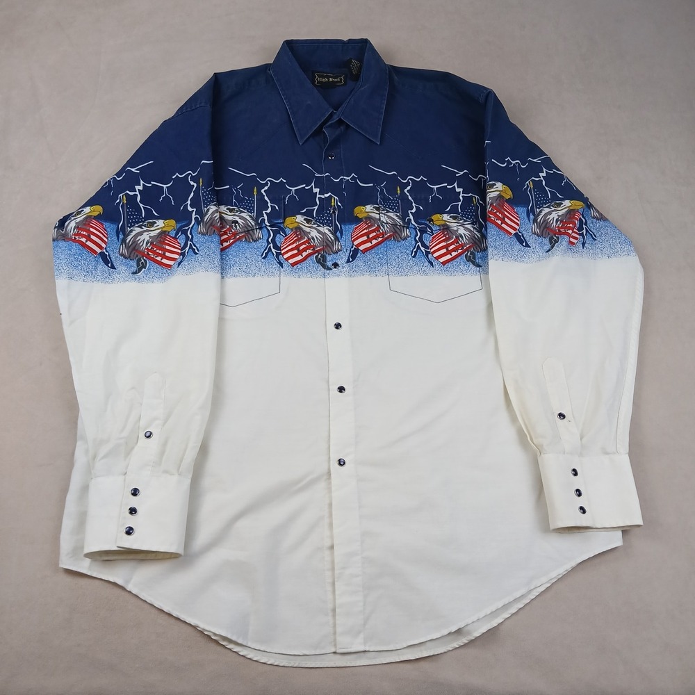 Vintage High Noon XL Mens Shirt Snap Western Cowboy 24x29 America Patriotic
